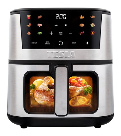 TESLA AirCook Q60 XXL Pro horkovzdun fritza stbrn Tech-Protect PC6X6 prodluovac kabel 2m 6x zsuvka, 3x USB-A 3x USB-C 