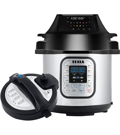 TESLA EliteCook K70 WiFi Duo multifunkn elektrick tlakov hrnec ed Tech-Protect PC6X6 prodluovac kabel 2m 6x zsuvka, 3x USB-A 3x USB-C 