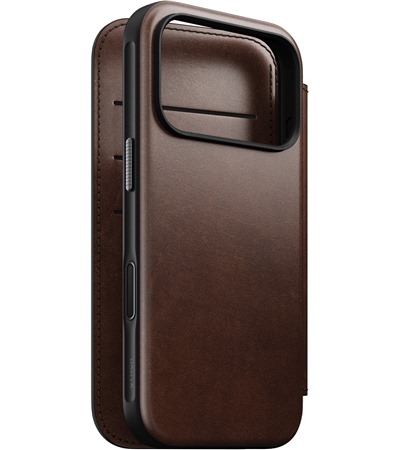 Nomad Modern Leather Folio ko�en� flipov� pouzdro pro Apple iPhone 17 Pro tmav� hn�d�