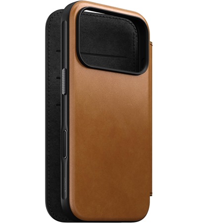Nomad Modern Leather Folio ko�en� flipov� pouzdro pro Apple iPhone 17 Pro tmav� hn�d�