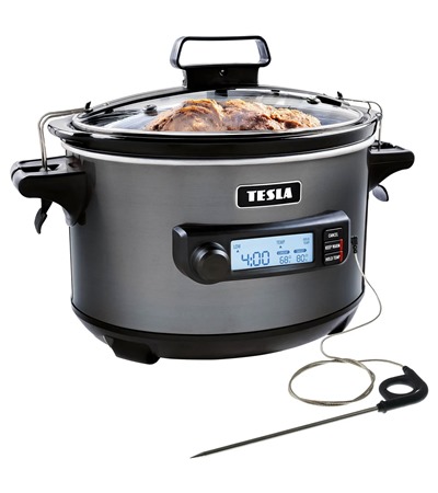 TESLA SlowCook S900 Plus pomal� hrnec �ed� Tech-Protect PC6X6 prodlu�ovac� kabel 2m 6x z�suvka, 3x USB-A 3x USB-C 