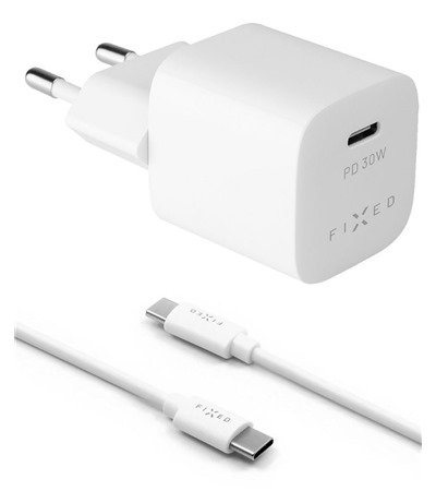 FIXED Mini 30W nabjeka s USB-C vstupem a USB-C / USB-C kabelem 1m PD bl Sleva 15% na organizr kabel  ,Tech-Protect PC6X6 prodluovac kabel 2m 6x zsuvka, 3x USB-A 3x USB-C 