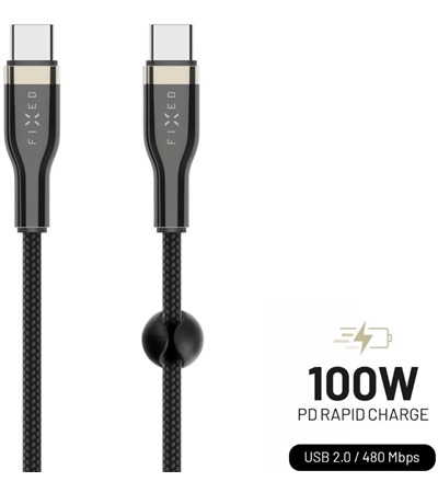 FIXED USB-C / USB-C 100W 0,5m ern kabel Sleva 15% na organizr kabel  