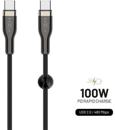 FIXED USB-C / USB-C 100W 2m ern kabel Sleva 15% na organizr kabel  
