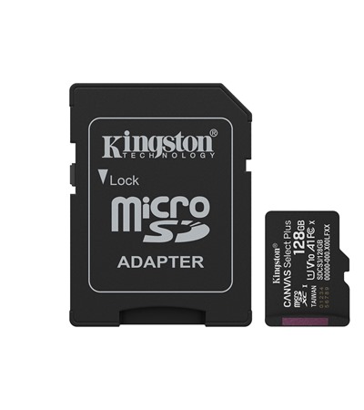 Kingston microSDXC 128GB Gen 3 Canvas Select Plus + SD adapt�r