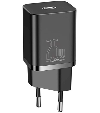 Baseus Super Si 25W PD nabjeka do st s kabelem USB-C ern Sleva 15% na organizr kabel  ,Tech-Protect PC6X6 prodluovac kabel 2m 6x zsuvka, 3x USB-A 3x USB-C 