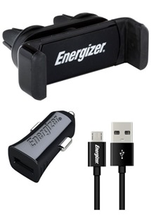 Energizer Car Essentials set držáku, autonabíječky a micro USB kabel černý