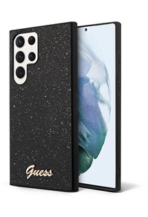 Guess Glitter Flakes Metal Logo zadní kryt pro Samsung Galaxy S23 Ultra černý