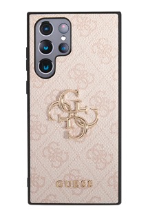 Guess 4G Metal Logo zadní kryt pro Samsung Galaxy S23 Ultra růžový
