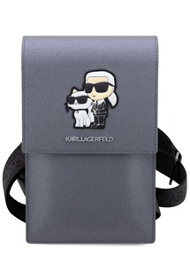 Karl Lagerfeld Saffiano Metal Logo brašna pro telefon stříbrná