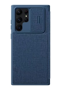 Nillkin Qin Book Pro Cloth flipové pouzdro s krytkou kamery pro Samsung Galaxy S23 Ultra modré