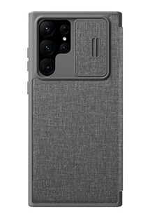 Nillkin Qin Book Pro Cloth flipové pouzdro s krytkou kamery pro Samsung Galaxy S23 Ultra šedé