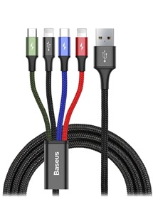 Baseus Fast 4v1 USB-A / micro USB, USB-C, 2x Lightning, 1.2m opletený barevný kabel