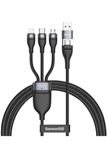 Baseus Flash 3v2 USB-C s redukcí USB/microUSB, USB-C, Lightning, 1.2m 100W opletený černý kabel