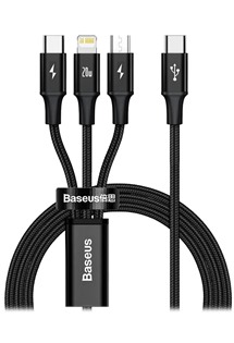 Baseus Rapid 3v1 USB-C / micro USB, USB-C, Lightning, 1,5m opletený černý kabel