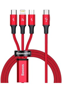 Baseus Rapid 3v1 USB-C / micro USB, USB-C, Lightning, 1,5m opletený červený kabel