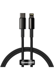 Baseus Tungsten Gold USB-C / Lightning, 1m 20W opletený černý kabel