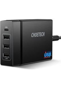 CHOETECH 72W MultiCharge USB-A / USB-C nabíječka do sítě s podporou PD černá