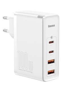 Baseus GaN2 Pro 100W nabíječka 2x USB-C + 2x USB bez kabelu bílá