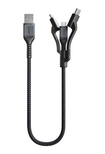 Nomad Kevlar 3v1 USB-A / USB-C, micro USB, Lightning 0,3m Mfi černý kabel