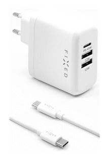 FIXED 45W nabíječka s USB-C a 2xUSB výstupy a USB-C kabelem s Power Delivery bílý