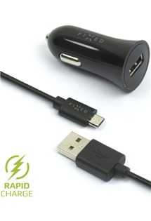 FIXED 12W nabíječka do auta s kabelem USB/microUSB 1m černá