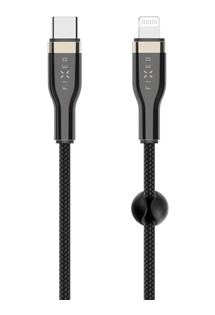 FIXED USB-C / Lightning, 1,2m, 60W opletený černý kabel