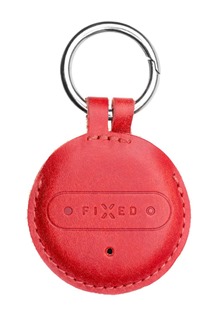 FIXED Set smart trackeru Sense s červeným koženým pouzdrem a karabinou