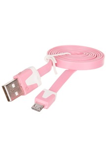 OEM USB-A / micro USB, 1m plochý růžový kabel