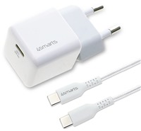 4smarts VoltPlug Mini 30W nabíječka do sítě s USB-C / USB-C kabelem 1,5m bílá