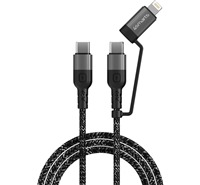 4smarts ComboCord USB-C / USB-C s redukcí Lightning, 1.5m 60W opletený černý kabel