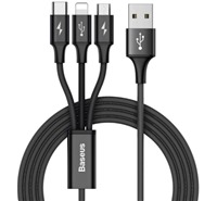 Baseus Rapid 3v1 USB/microUSB, USB-C, Lightning, 1.2m opletený černý kabel