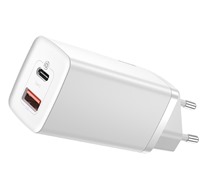 Baseus GaN2 Lite 65W rychlonabíječka 1x USB + 1x USB-C  bez kabelu bílá (CCGAN2L-H02)