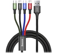 Baseus Fast 4v1 USB/microUSB, USB-C, 2x Lightning, 1.2m opletený barevný kabel