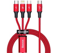 Baseus Rapid 3v1 USB-C / microUSB, USB-C , Lightning, 1.5m opletený červený kabel