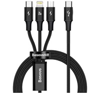 Baseus Rapid 3v1 USB-C/microUSB, USB-C, Lightning, 1.5m opletený černý kabel