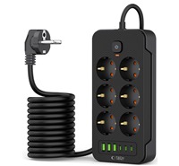 Tech-Protect PC6X6 prodluovac kabel 2m 6x zsuvka, 3x USB-A 3x USB-C ern