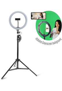 4smarts LoomiPod XL tripod kruhov svtlo s LED osvtlenm 173cm ern + 2x3m green screen pltno