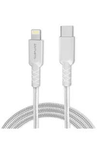 4smarts RapidCord USB-C / Lightning, 1m opletený bílý kabel, MFi