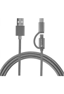 4smarts ComboCord USB / micro USB s USB-C redukcí, 2m opletený šedý kabel