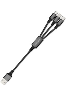 4smarts ForkCord 3v1 USB / micro USB, USB-C, Lightning, 20cm opletený černý kabel