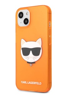 Karl Lagerfeld Choupette Head Fluo zadní kryt pro Apple iPhone 13 mini oranžový (KLHCP13SCHTRO)