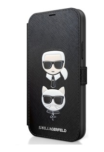 Karl Lagerfeld Saffiano Karl & Choupette Heads flipové pouzdro pro Apple iPhone 12 mini černé (KLFLBKP12SSAKICKCBK)