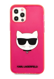 Karl Lagerfeld Choupette Head Fluo zadní kryt pro Apple iPhone 12 / 12 Pro růžový (KLHCP12MCHTRP)