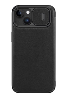 Nillkin Qin Book Pro Plain Leather flipové pouzdro s krytkou kamery pro Apple iPhone 15 černé
