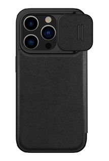 Nillkin Qin Book Pro Plain Leather flipové pouzdro s krytkou kamery pro Apple iPhone 15 Pro Max černé