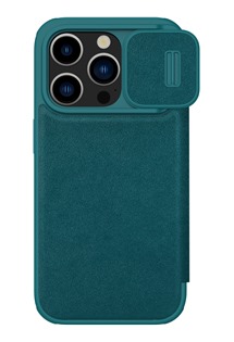 Nillkin Qin Book Pro Plain Leather flipové pouzdro s krytkou kamery pro Apple iPhone 15 Pro Max zelené