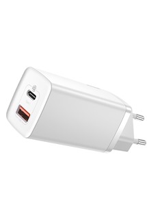 Baseus GaN2 Lite 65W rychlonabíječka 1x USB + 1x USB-C  bez kabelu bílá (CCGAN2L-H02)