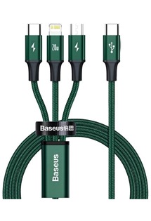 Baseus Rapid 3v1 USB-C/microUSB, USB-C, Lightning, 1.5m opletený zelený kabel