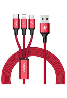 Baseus Rapid 3v1 USB/microUSB, USB-C, Lightning, 1.2m opletený červený kabel